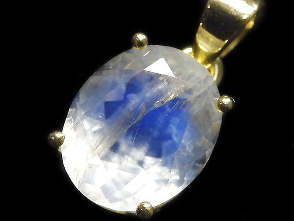 [Video][One of a kind] High Quality Rainbow Moonstone AAA Faceted Pendant 18KGP NO.33