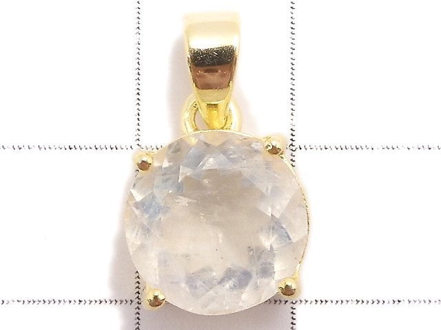 [Video][One of a kind] High Quality Rainbow Moonstone AAA Faceted Pendant 18KGP NO.34