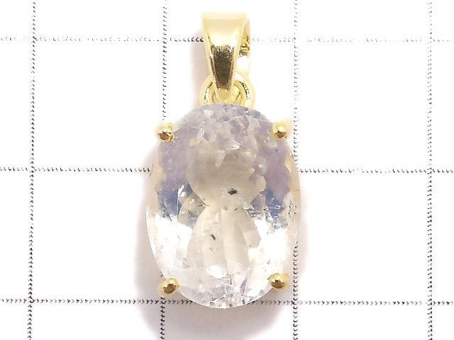 [Video][One of a kind] High Quality Rainbow Moonstone AAA Faceted Pendant 18KGP NO.38