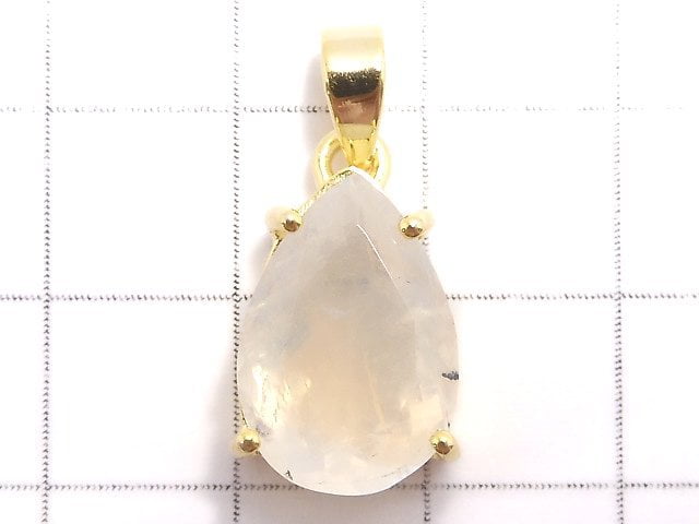 [Video][One of a kind] High Quality Rainbow Moonstone AAA Faceted Pendant 18KGP NO.40