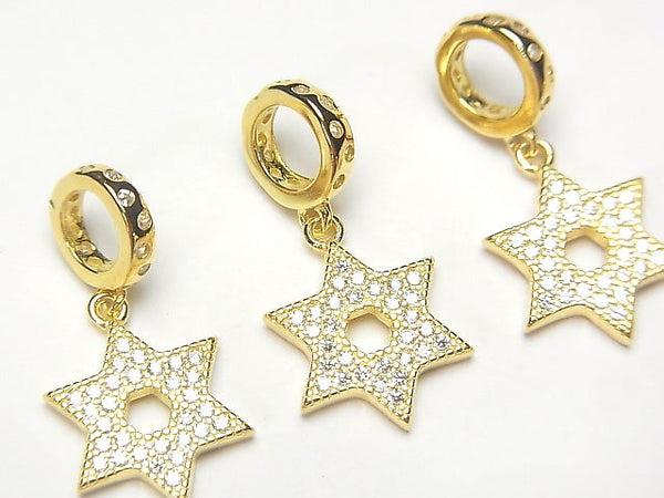 1pc $6.79! Silver925 Charm Star Motif (with CZ) 11 x 10 x 2 mm gold color 1 pc