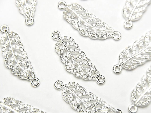 1 pc $3.79! Silver925 Feather 19 x 6 x 2 mm Both Side Charm (with CZ) [No coating] 1 pc