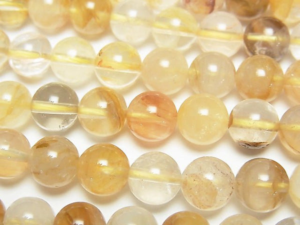 [Video] Yellow Hematite Quartz Round 8mm 1strand beads (aprx.15inch / 36cm)