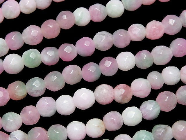 1strand $5.79! Pink & Green Jade 32 Faceted Round 4 mm 1 strand beads (aprx.15 inch / 38 cm)