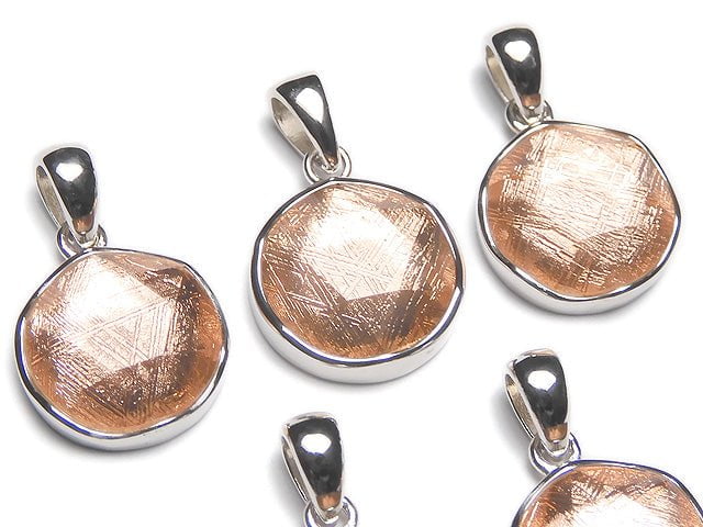 Meteorite (Muonionalusta) Pendant pink gold color one side Finish 14 mm Silver 925