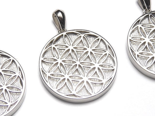 Meteorite Flower of life design included Coin Pendant 27 mm Silver 925