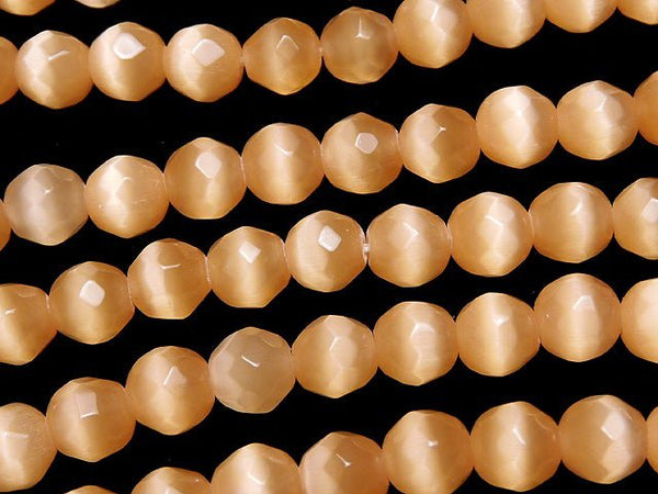 1strand $2.79! Light Orange Color Cat's Eye (Glass) 32 Faceted Round 6 mm 1strand beads (aprx.14 inch / 34 cm)