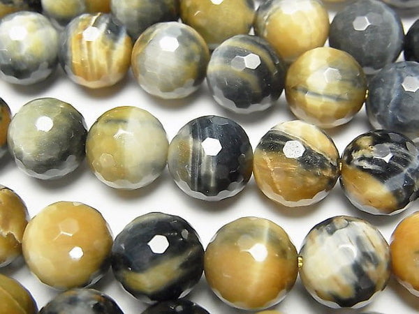 [Video] Silver Blue & Golden Tiger's Eye AA ++ 128 Faceted Round 10 mm half or 1 strand beads (aprx.15 inch / 38 cm)