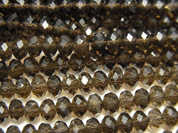 1strand $13.99! High Quality!  Smoky Quartz AAA Faceted Button Roundel 4x4x3mm 1strand beads (aprx.15inch/38cm)