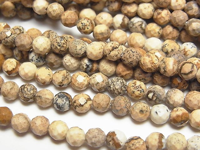 [Video] Picture Jasper Faceted Round 4mm 1strand beads (aprx.15inch / 36cm)