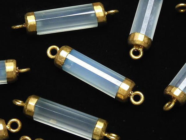 2 pcs $14.99! High Quality Sea Blue Chalcedony AAA Faceted Tube [Both Side] Gold Coating 2 pcs