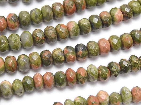 Unakite Faceted Button Roundel 6x6x4mm half or 1strand beads (aprx.15 inch / 38 cm)
