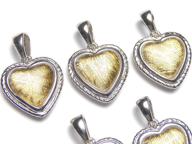 Meteorite (Muonionalusta) Heart Pendant 14 x 14 x 5 mm Yellow Gold  Silver 925