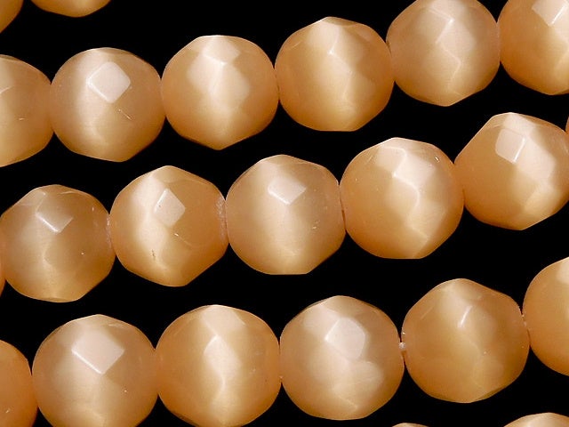 1strand $4.79! Light Orange Color Cat's Eye (Glass) Faceted Round 10mm 1strand beads (aprx.14inch / 34cm)