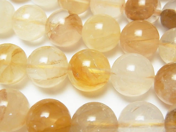 [Video] Yellow Hematite Quartz Round 12 mm half or 1 strand beads (aprx.15 inch / 36 cm)