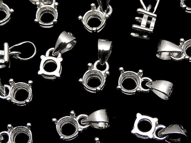 [Video] Silver925 Pendant Empty Frame for Round Faceted 4mm Rhodium Plated 1pc