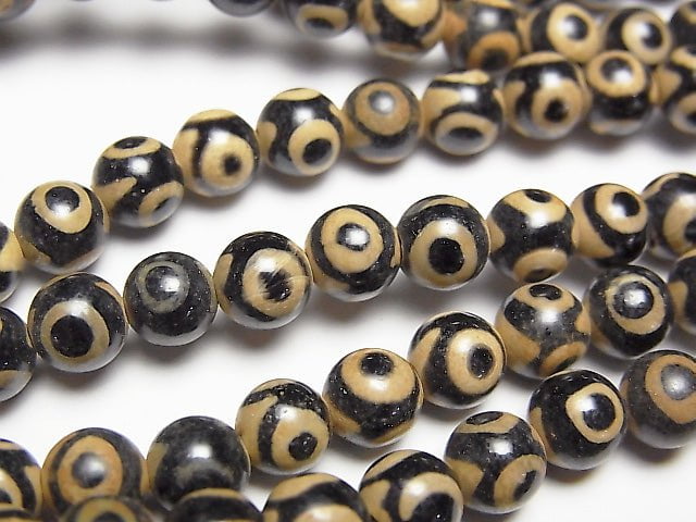 1strand $7.79! DZi Beads Round 6mm Black x Light Brown 1strand beads (aprx.15inch / 36cm)