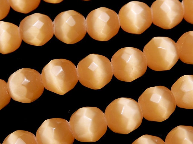 1strand $3.79! Light Orange Color Cat's Eye (Glass) 32 Faceted Round 8 mm 1strand beads (aprx.14 inch / 34 cm)