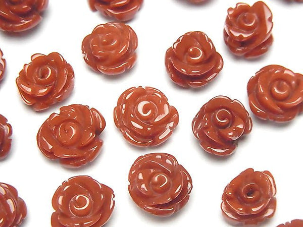 [Video] Red Coral (Dyed) Rose 10mm [Half Drilled Hole] 4pcs