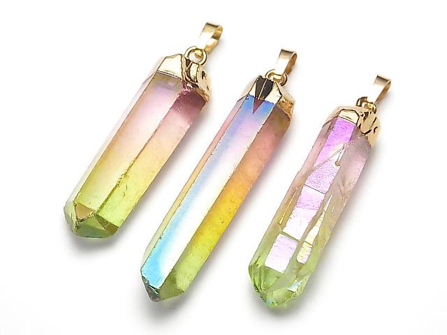[Video] Crystal AA++ Point Pendant Pink-Green AB Coating 1pc