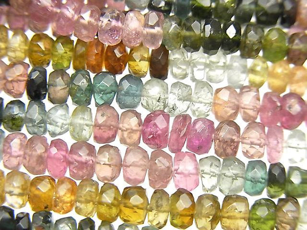 [Video] High Quality Multicolor Tourmaline AA++ Faceted Button Roundel half or 1strand beads (aprx.14inch / 34 cm)