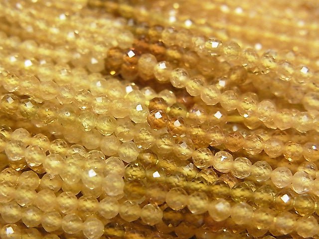 [Video] High Quality! Yellow Tourmaline AAA Semi Faceted Round 2mm 1strand beads (aprx.13inch / 31cm)