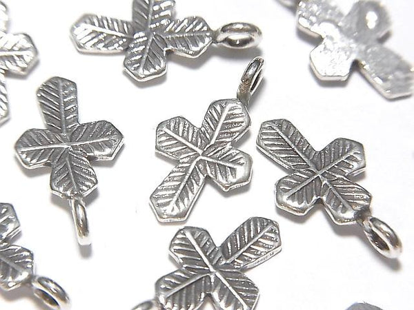 Karen Hill Tribe Silver Cross motif charm with Leaf Pattern 18 x 10 x 1 mm 1 pc