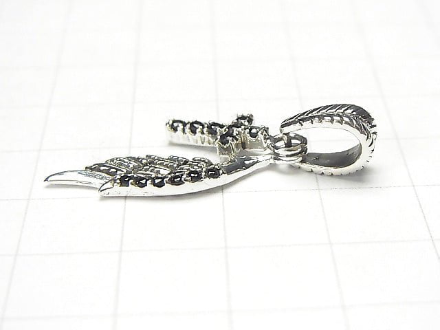 Silver925 Feather with cross motif Pendant w / CZ 1 pc
