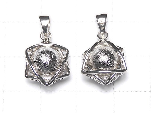 Meteorite (Muonionalusta) 8mm sphere set star shape Pendant Silver925