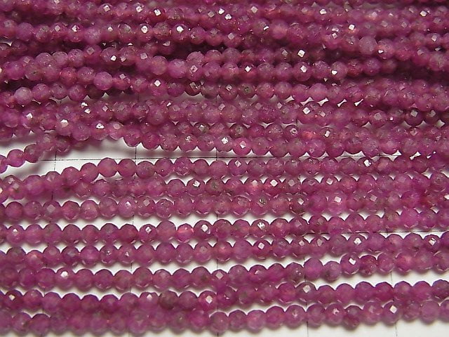 [Video] High Quality! Ruby AA+ Faceted Round 2mm 1strand beads (aprx.15inch / 37cm)