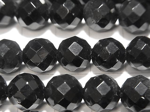 Black Tourmaline AAA 64 Faceted Round 10 mm [2 mm hole] half or 1 strand beads (aprx.15 inch / 38 cm)