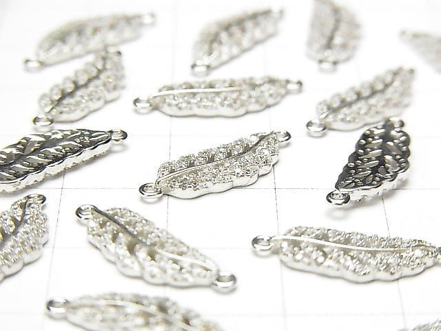 1 pc $3.79! Silver925 Feather 19 x 6 x 2 mm Both Side Charm (with CZ) [Rhodium Plated] 1 pc