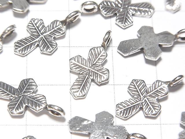 Karen Hill Tribe Silver Cross motif charm with Leaf Pattern 18 x 10 x 1 mm 1 pc