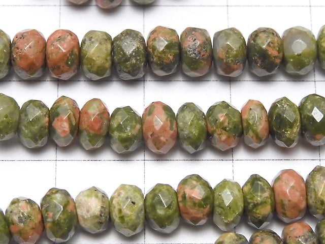 Unakite Faceted Button Roundel 6x6x4mm half or 1strand beads (aprx.15 inch / 38 cm)