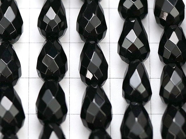 Onyx  Vertical Hole Faceted Drop 12x8x8mm half or 1strand beads (aprx.15inch/36cm)