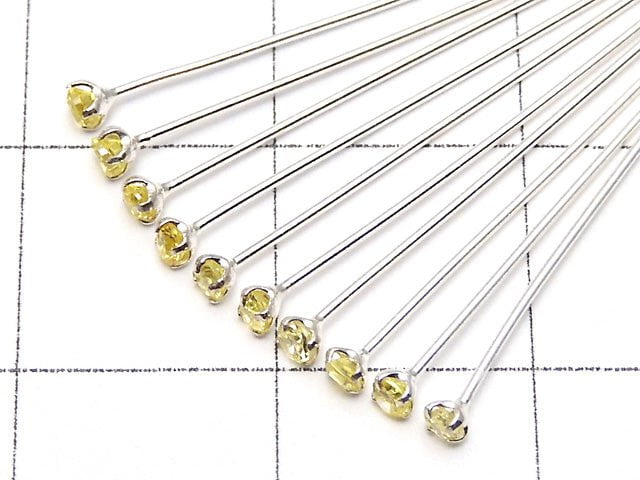 Silver925 Ornament Head Pin (with CZ) Yellow [0.5x25] [0.5x30] [0.5x40] 10pcs