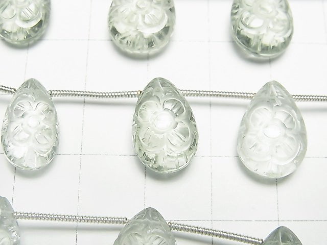 [Video] High Quality Green Amethyst AAA Carving Pear shape 1strand (5pcs)