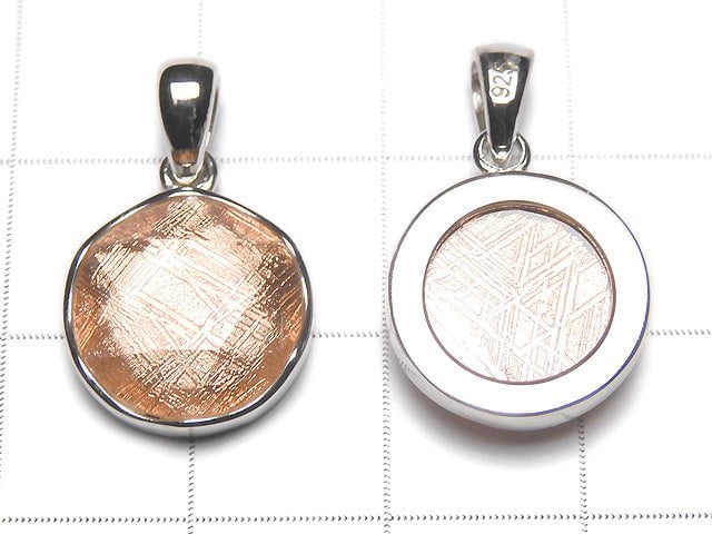 Meteorite (Muonionalusta) Pendant pink gold color one side Finish 14 mm Silver 925
