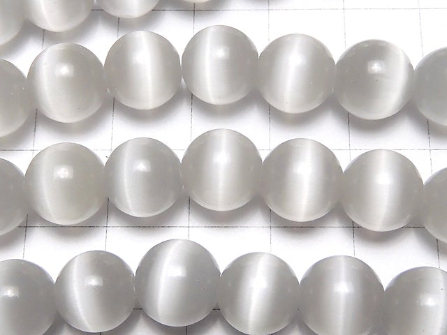Light Gray Color Cat's Eye (Glass) Round 10mm 1strand beads (aprx.15inch / 36cm)