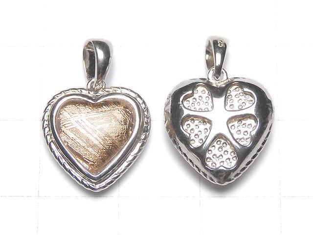 Meteorite (Muonionalusta) Heart Pendant 14 x 14 x 5 mm Pinkgold Silver 925