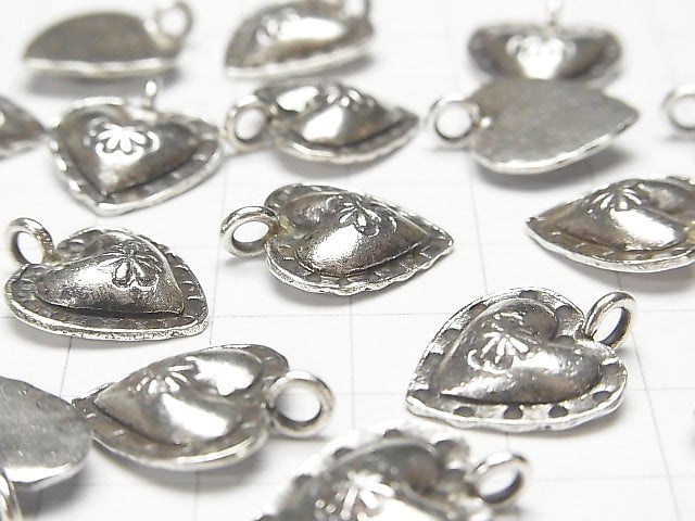 Karen Hill Tribe silver patterned heart motif charm 18 x 14 x 3 mm 1 pc