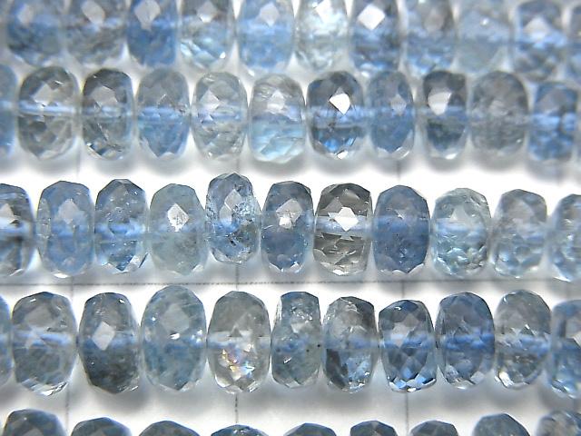 [Video]High Quality Santa Maria Aquamarine AAAA Faceted Button Roundel Size Gradation half or 1strand beads (aprx.17inch / 42 cm)