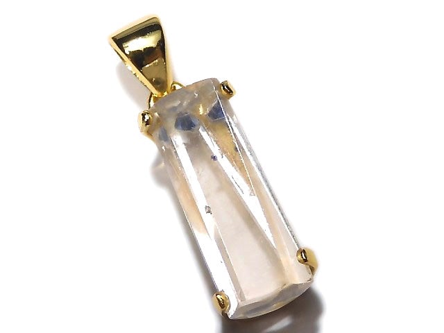 [Video] [One of a kind] Fluorite in Quartz Faceted Tube Pendant 18KGP NO.3