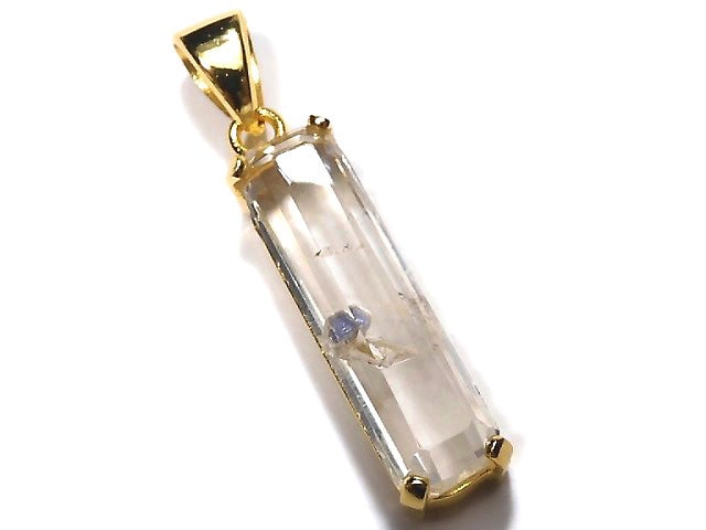 [Video] [One of a kind] Fluorite in Quartz Faceted Tube Pendant 18KGP NO.32