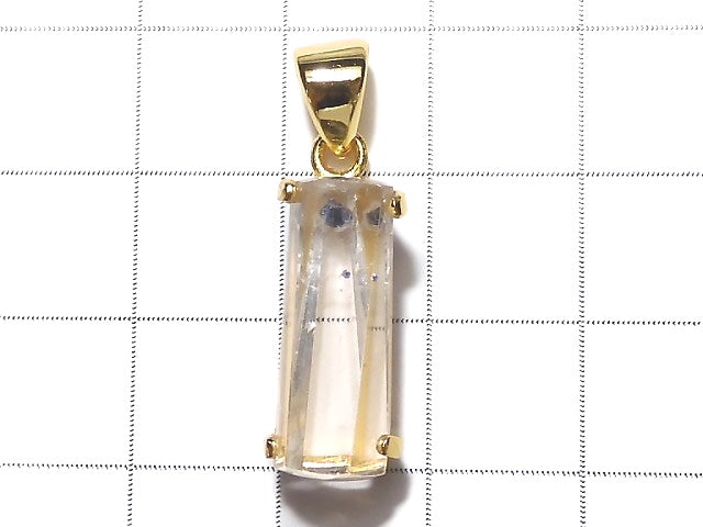 [Video] [One of a kind] Fluorite in Quartz Faceted Tube Pendant 18KGP NO.3