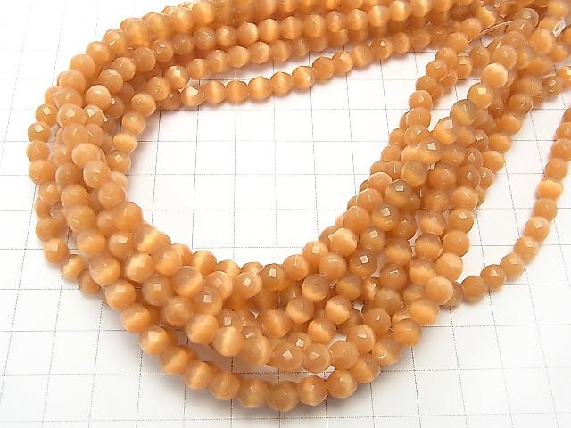 Brown color Cat's Eye 32Faceted Round 6mm 1strand beads (aprx.14inch / 34cm)