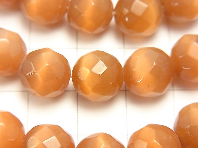 Brown color Cat's Eye 32Faceted Round 10mm 1strand beads (aprx.14inch / 34cm)