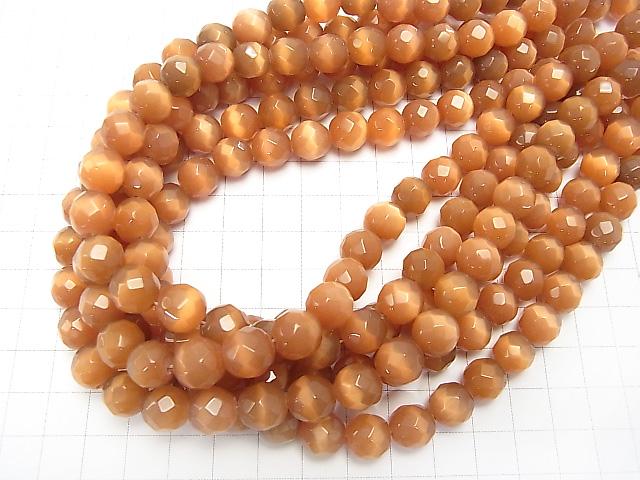 Brown color Cat's Eye 32Faceted Round 10mm 1strand beads (aprx.14inch / 34cm)