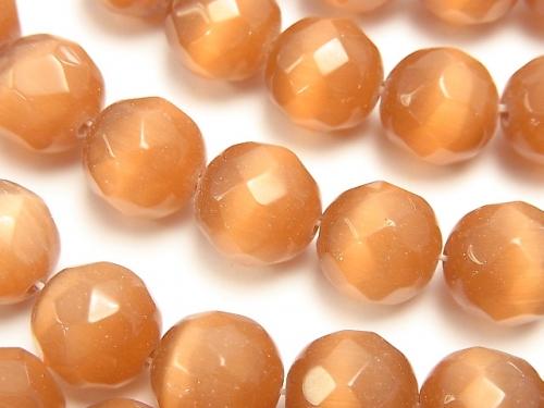 Brown color Cat's Eye 32Faceted Round 12mm 1strand beads (aprx.14inch / 34cm)