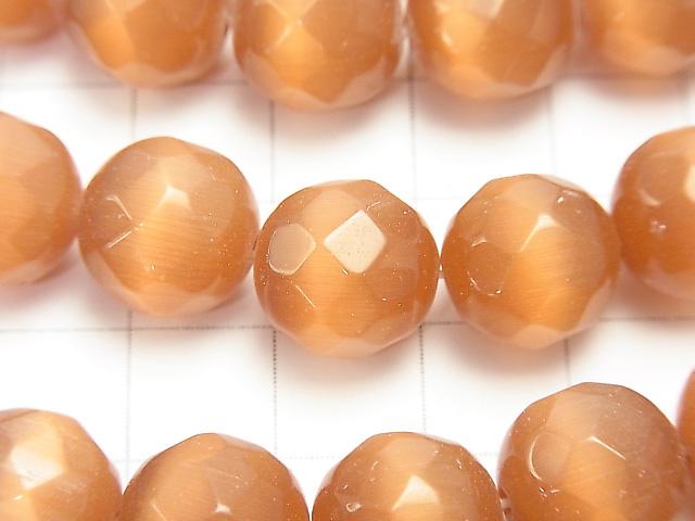 Brown color Cat's Eye 32Faceted Round 12mm 1strand beads (aprx.14inch / 34cm)